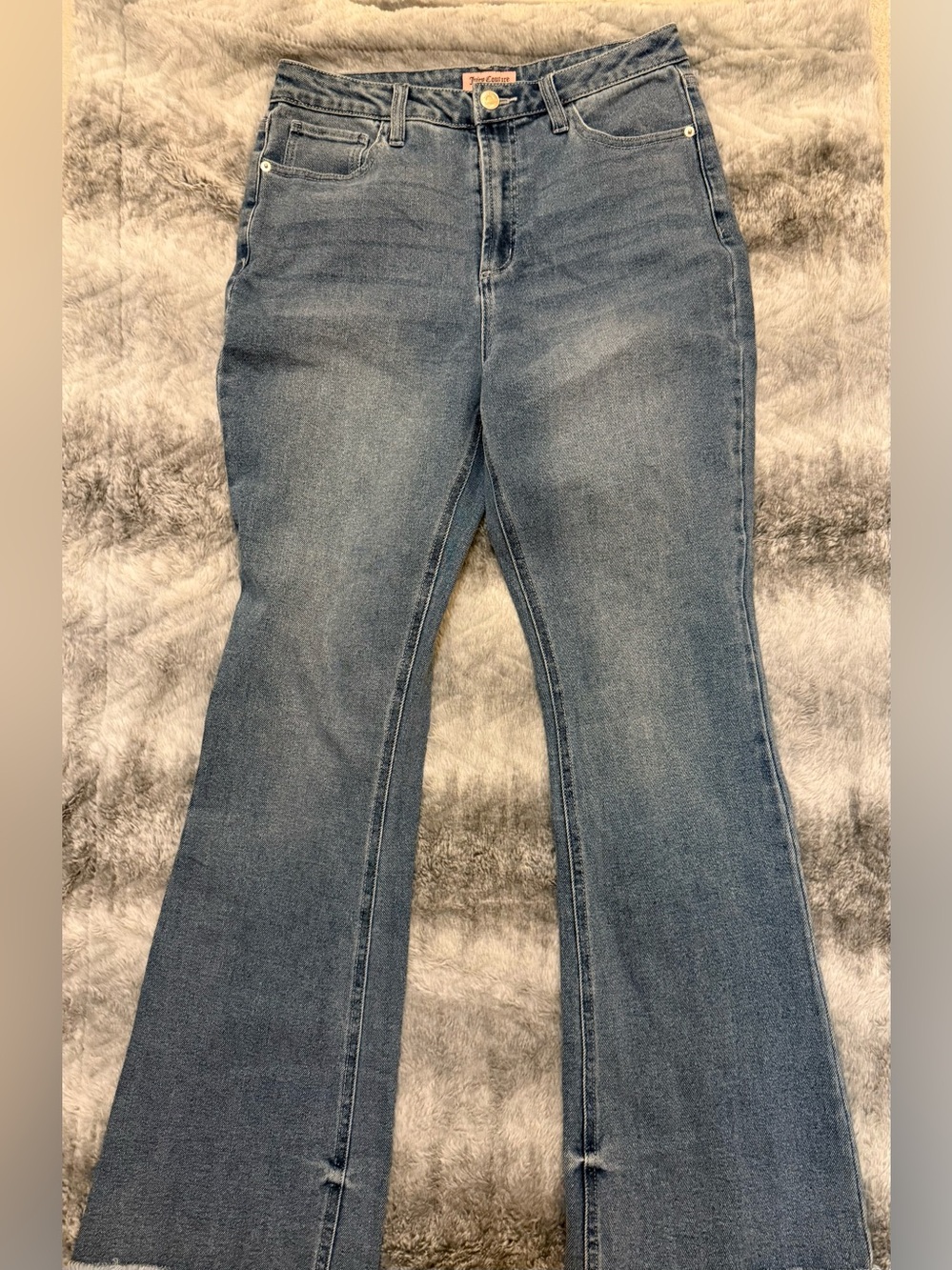 Y2K Juicy Couture Lunita Silver Logo High Rise Bootcut Medium Wash Jeans Size 10